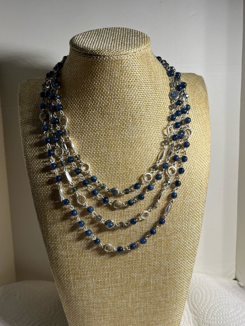 Nine West Vintage America Blue Bead and Silver Multi-Strand Necklace